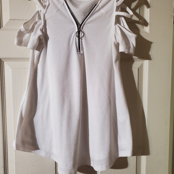 Sexy white zipper blouse with cut outs Large White - Picture 5 of 6